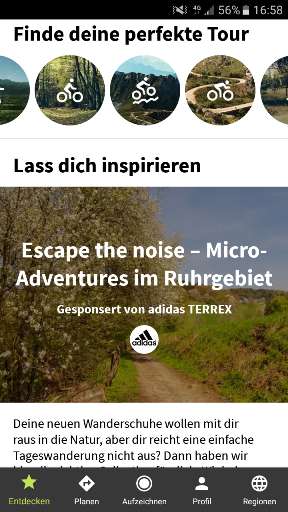 Die Komoot App schlägt Wanderwege vor